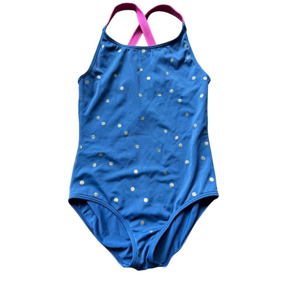 Mini Boden 8-9 metallic polka dotted swimsuit